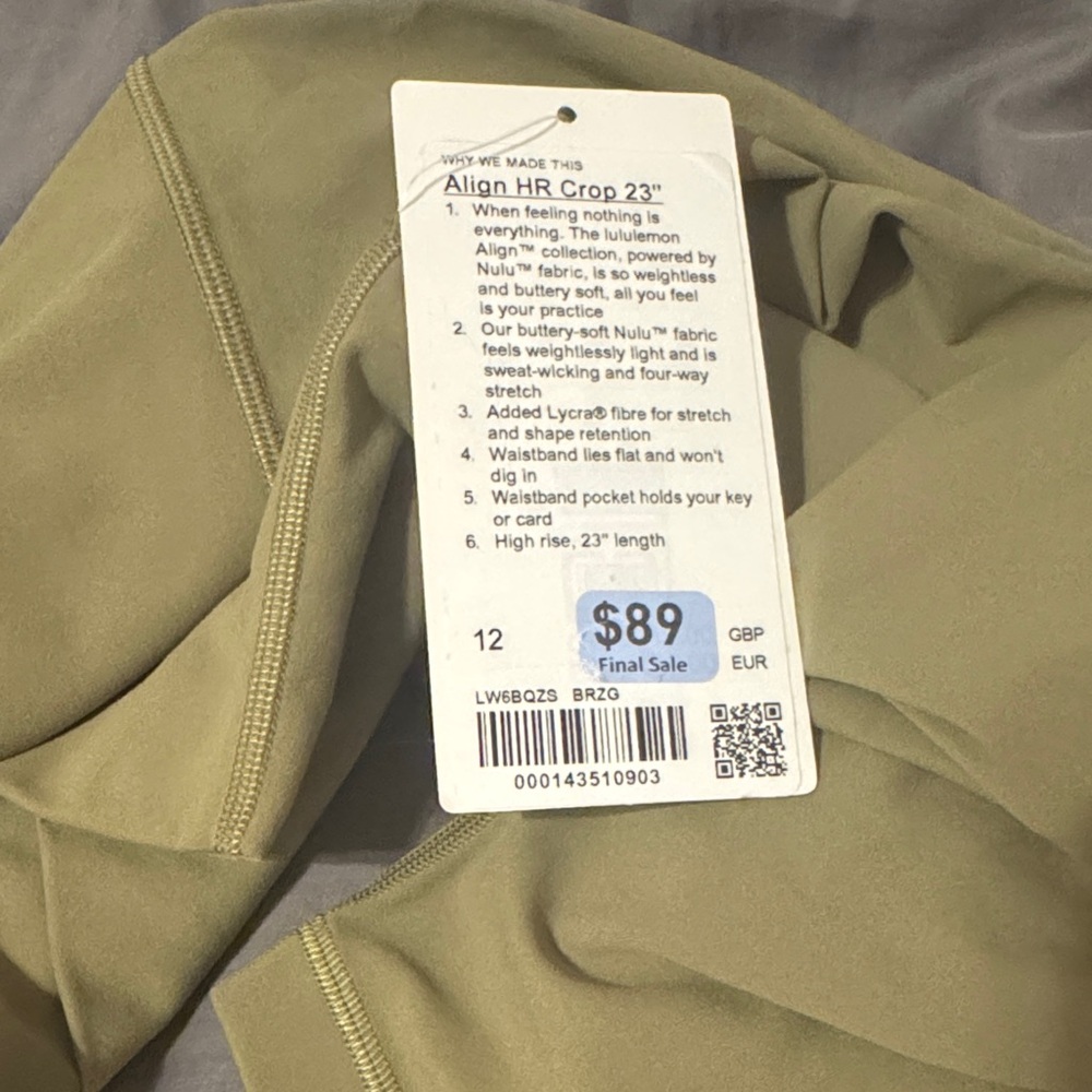 NWT Lululemon Align HR Crop 23" Leggings in Olive